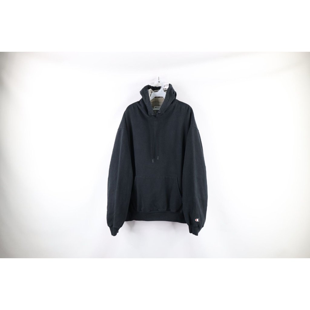 Vintage Champion Mens Size Xl Faded Blank Pullover Hoodie Sweatshirt Black